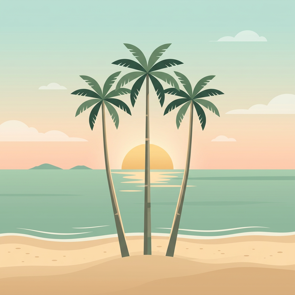Ruhestand im Ausland – Strand mit Palmen und Sonnenuntergang